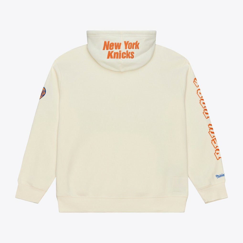 New York Knicks Hardwood Classics Chainstitch Premium Fleece Hoodie Cream - Mitchell & Ness