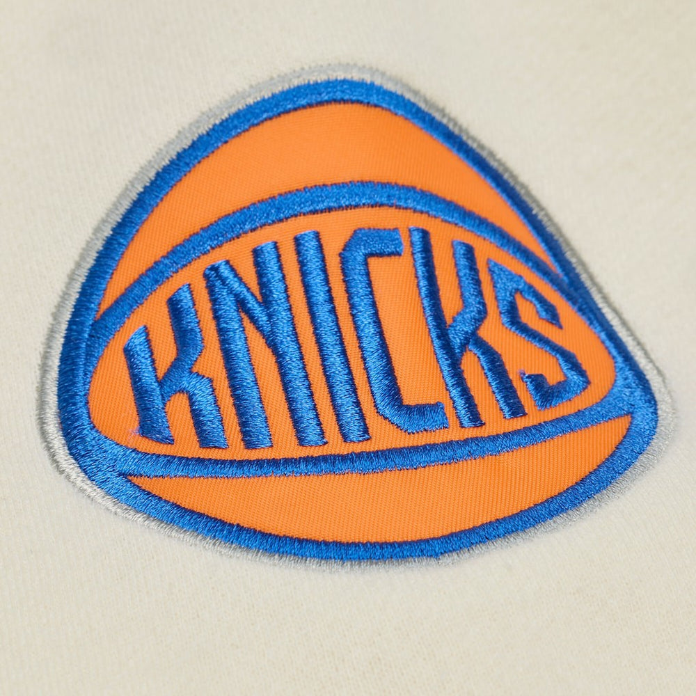 New York Knicks Hardwood Classics Chainstitch Premium Fleece Hoodie Cream - Mitchell & Ness