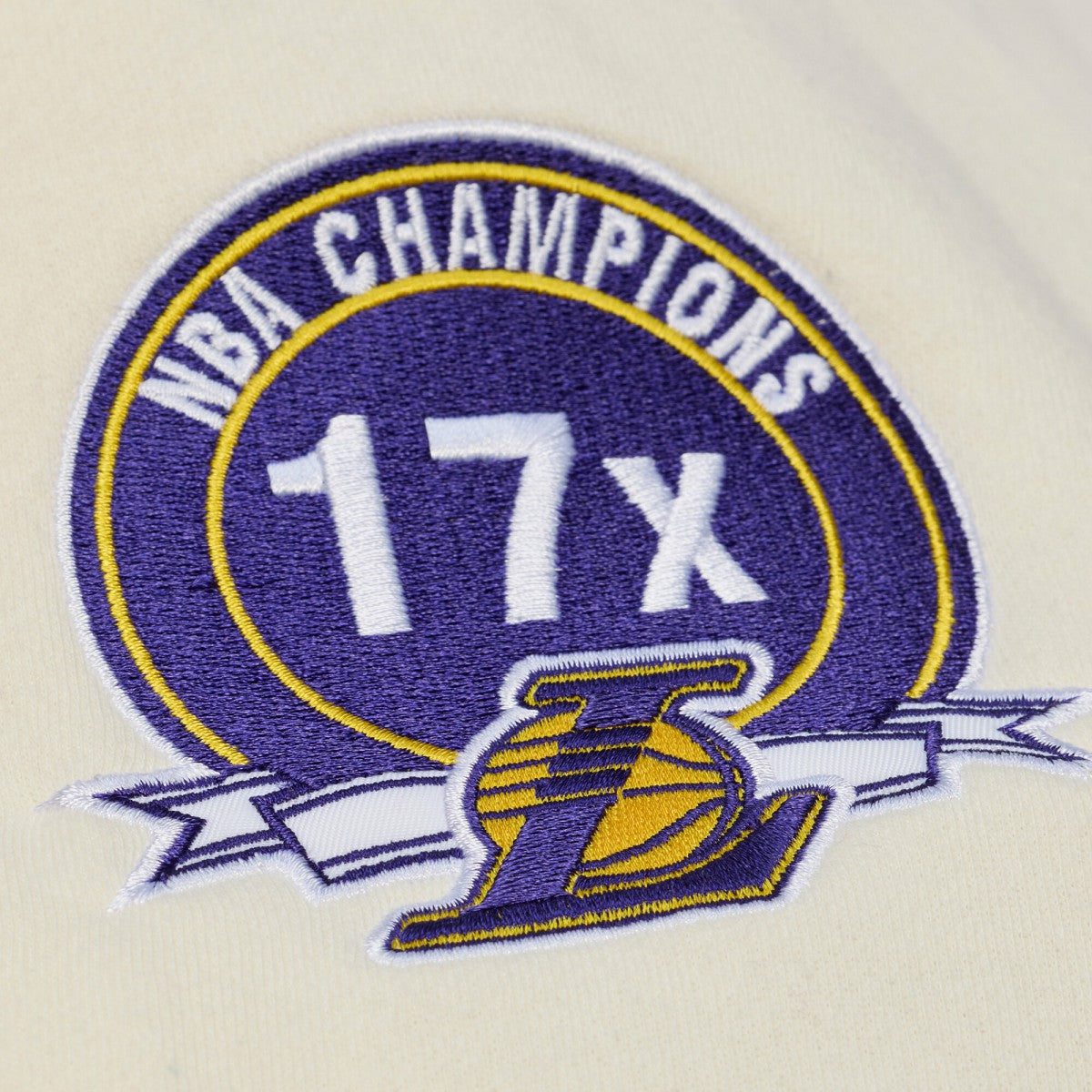 Los Angeles Lakers Hardwood Classics Chainstitch Premium Fleece Hoodie Cream - Mitchell & Ness