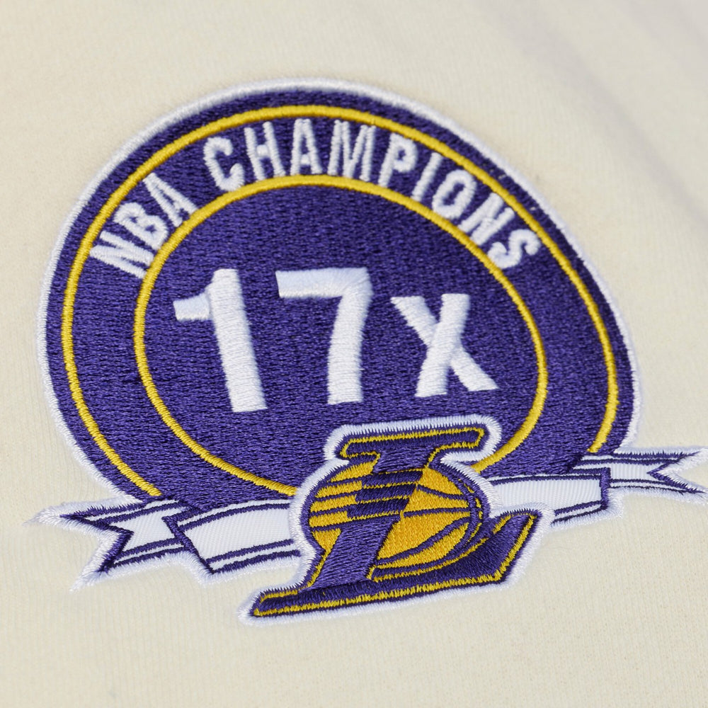 Los Angeles Lakers Hardwood Classics Chainstitch Premium Fleece Hoodie Cream - Mitchell & Ness