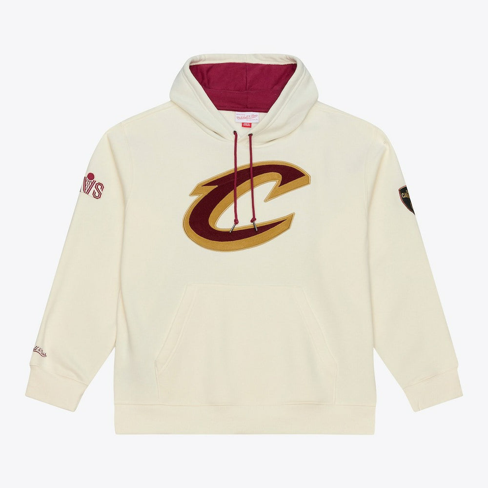 Cleveland Cavaliers Hardwood Classics Chainstitch Premium Fleece Hoodie Cream - Mitchell & Ness