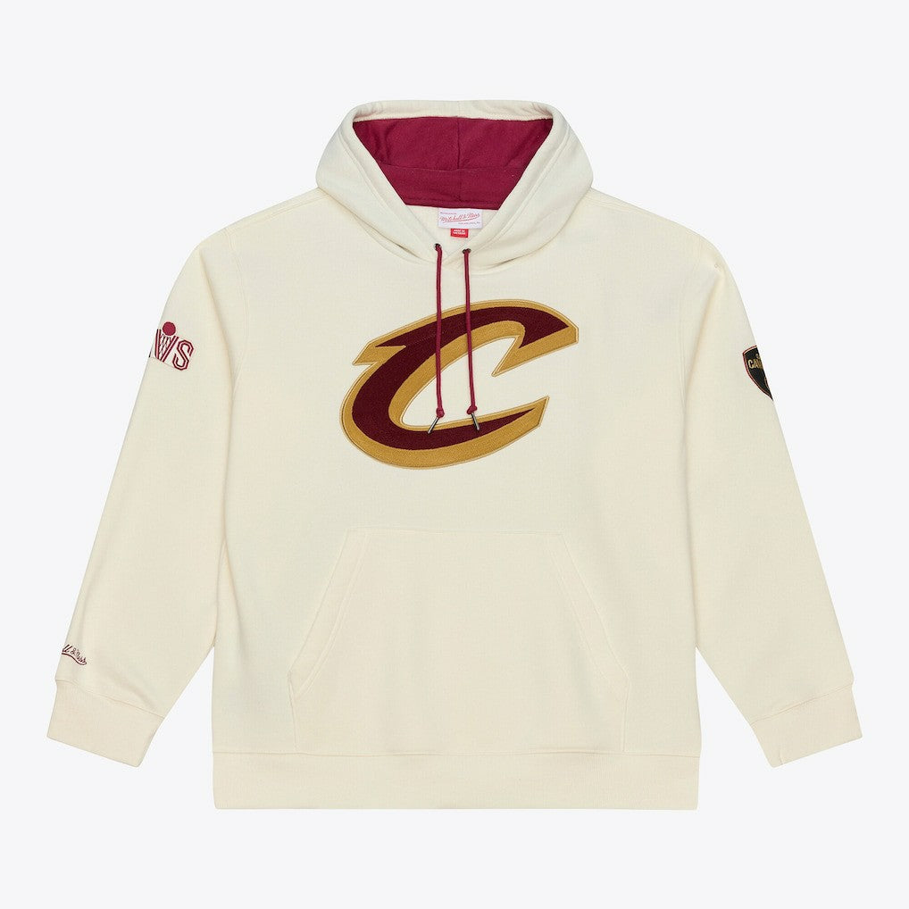 Cleveland Cavaliers Hardwood Classics Chainstitch Premium Fleece Hoodie Cream - Mitchell & Ness