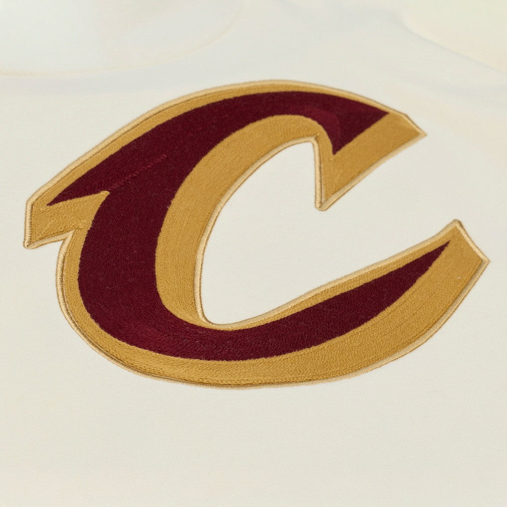 Cleveland Cavaliers Hardwood Classics Chainstitch Premium Fleece Hoodie Cream - Mitchell & Ness