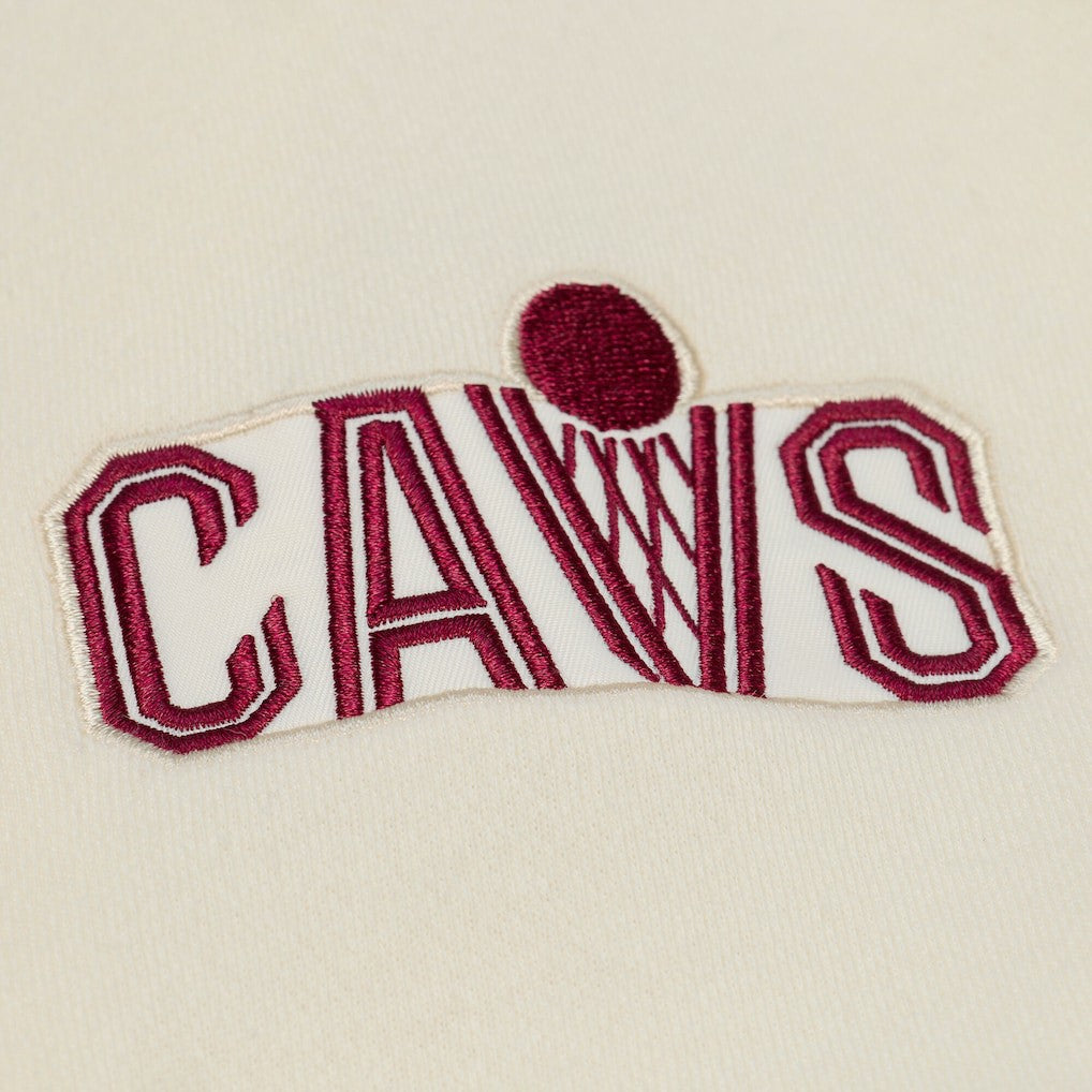 Cleveland Cavaliers Hardwood Classics Chainstitch Premium Fleece Hoodie Cream - Mitchell & Ness