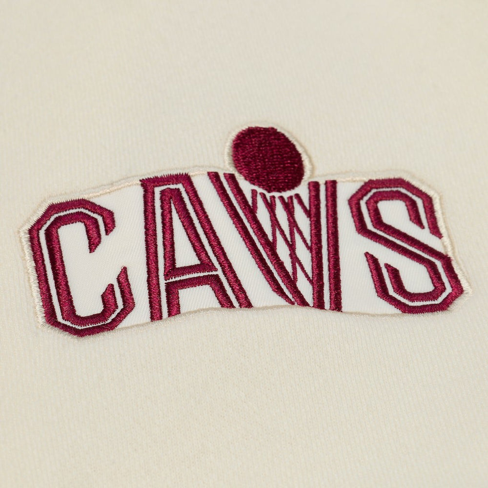 Cleveland Cavaliers Hardwood Classics Chainstitch Premium Fleece Hoodie Cream - Mitchell & Ness