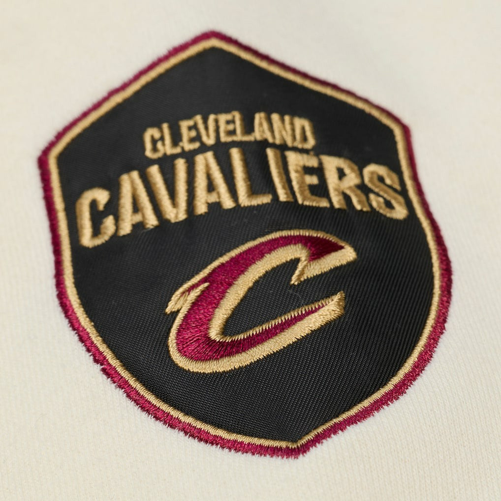 Cleveland Cavaliers Hardwood Classics Chainstitch Premium Fleece Hoodie Cream - Mitchell & Ness