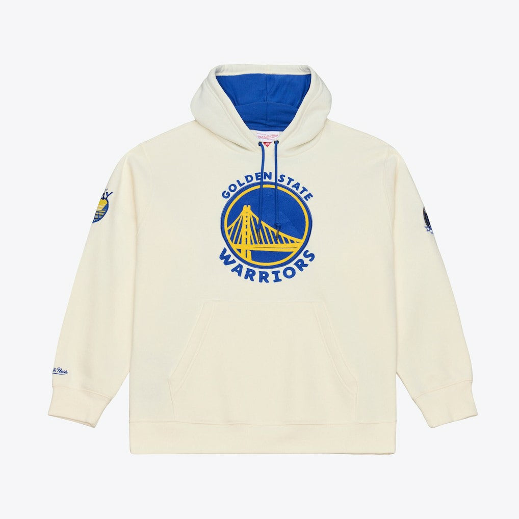 Golden State Warriors Hardwood Classics Chainstitch Premium Fleece Hoodie Cream - Mitchell & Ness
