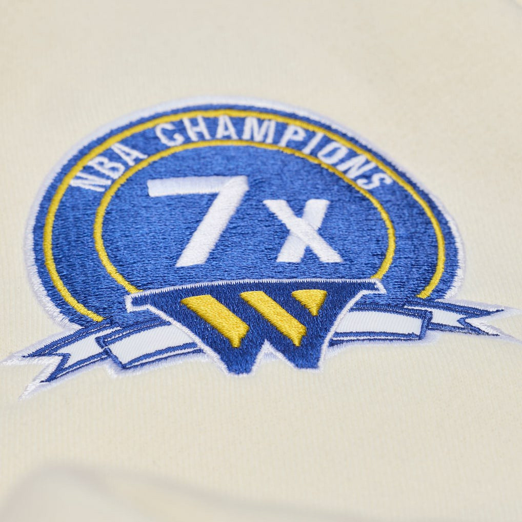 Golden State Warriors Hardwood Classics Chainstitch Premium Fleece Hoodie Cream - Mitchell & Ness