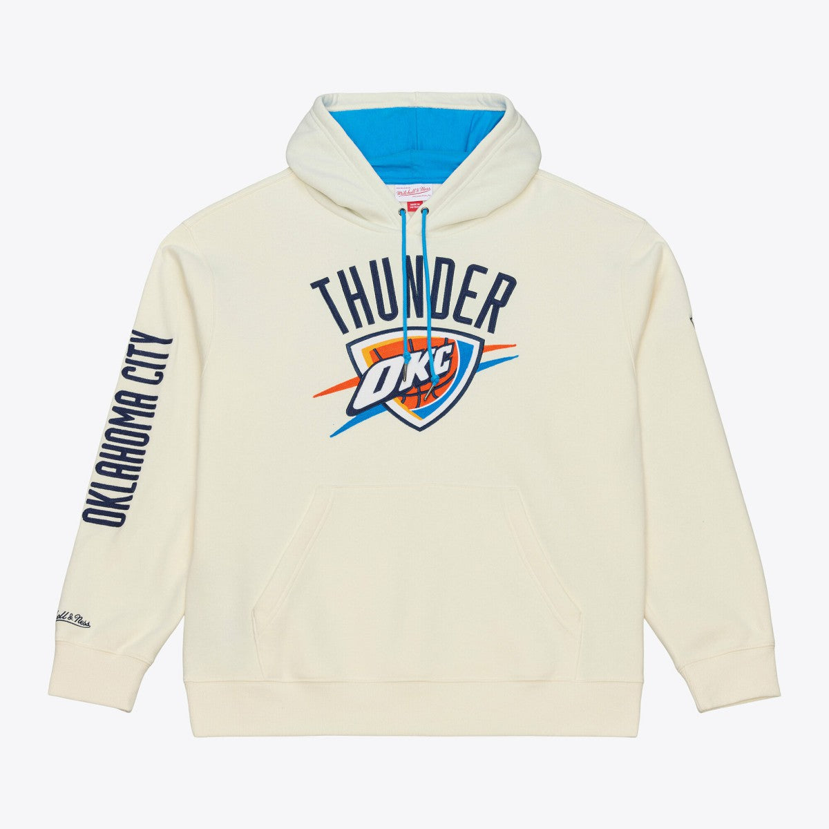 Oklahoma City Thunder Hardwood Classics Chainstitch Premium Fleece Hoodie Cream - Mitchell & Ness