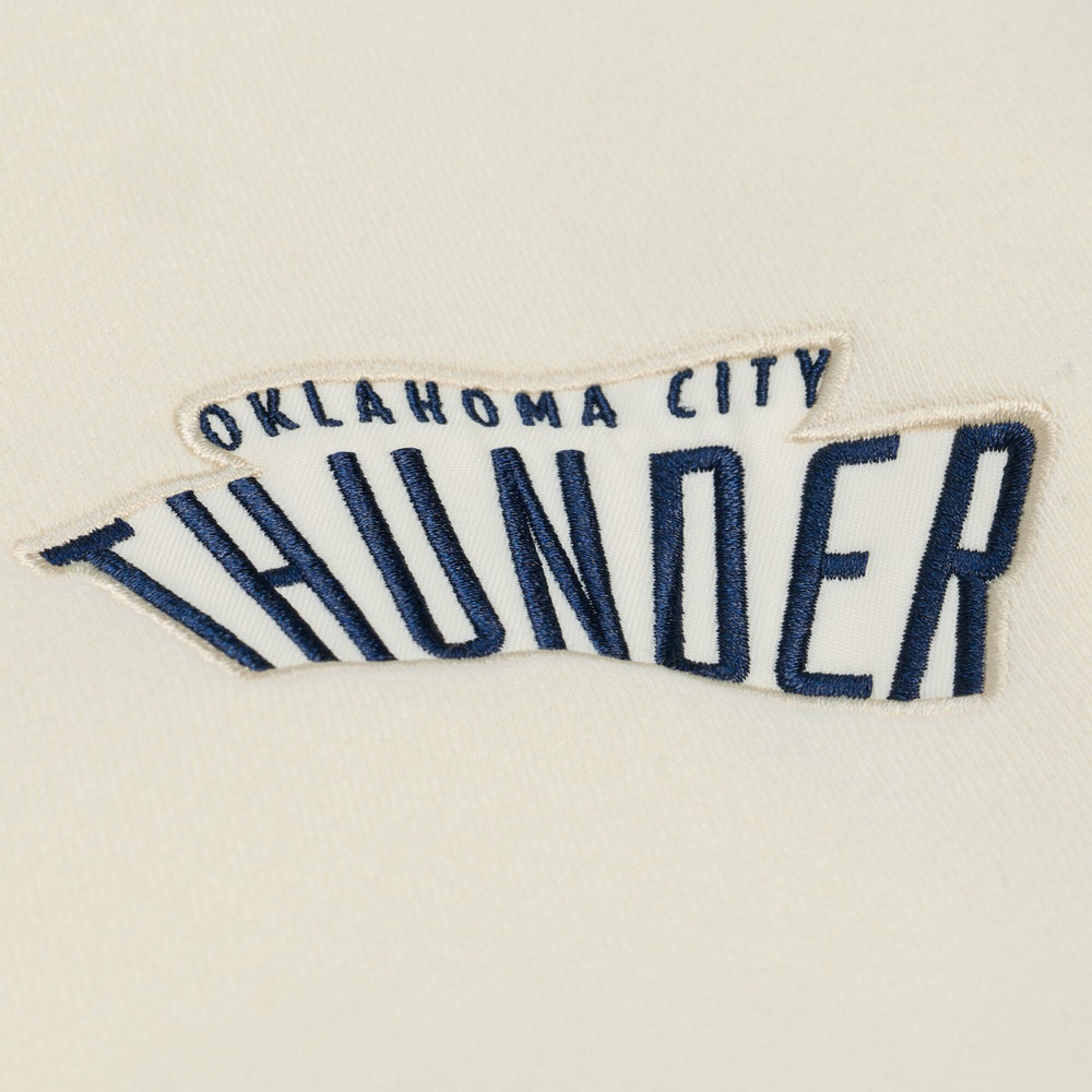 Oklahoma City Thunder Hardwood Classics Chainstitch Premium Fleece Hoodie Cream - Mitchell & Ness
