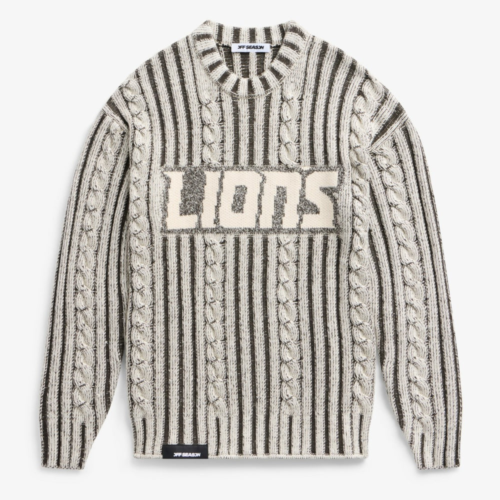 Detroit Lions Off Season x NFL Unisex Cable Knit Sweater - Cream/Gray