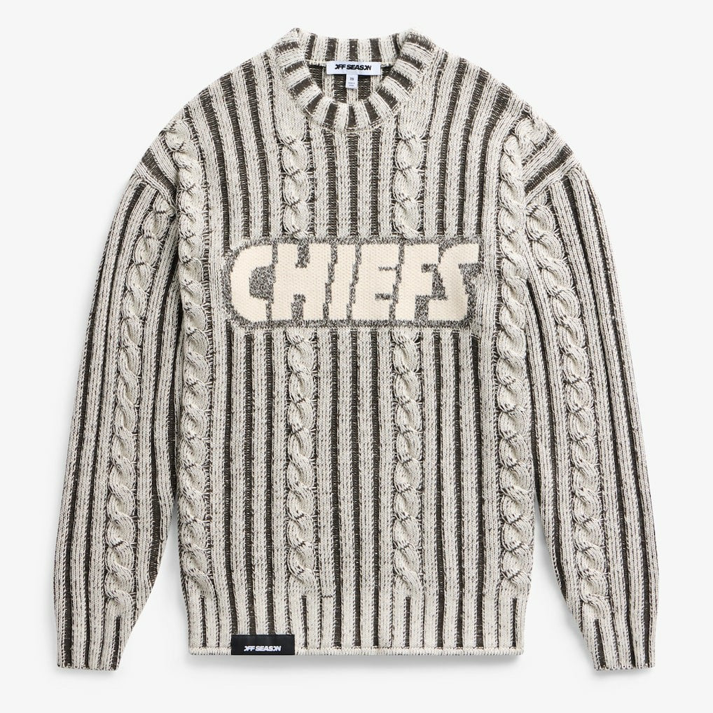 Kansas City Chiefs Off Season x NFL Unisex Cable Knit Sweater - Cream/Gray