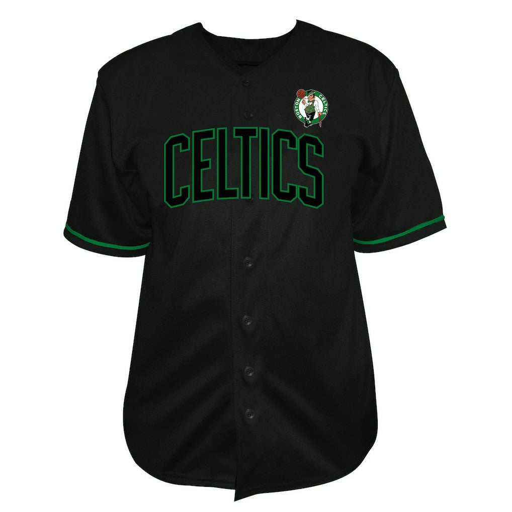 Boston Celtics Big & Tall Pop Full-Button Baseball Jersey Black - Fanatics