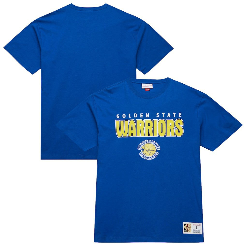 Golden State Warriors Hardwood Classics Throw It Back Premium T-Shirt Royal - Mitchell & Ness