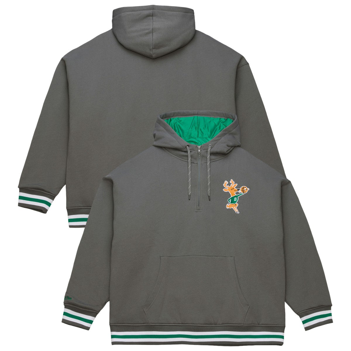 Milwaukee Bucks Throw It Back Quilted Fleece Quarter-Zip Hoodie Gray - Mitchell & Ness