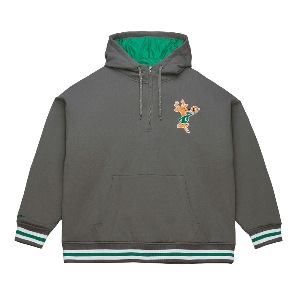 Milwaukee Bucks Throw It Back Quilted Fleece Quarter-Zip Hoodie Gray - Mitchell & Ness