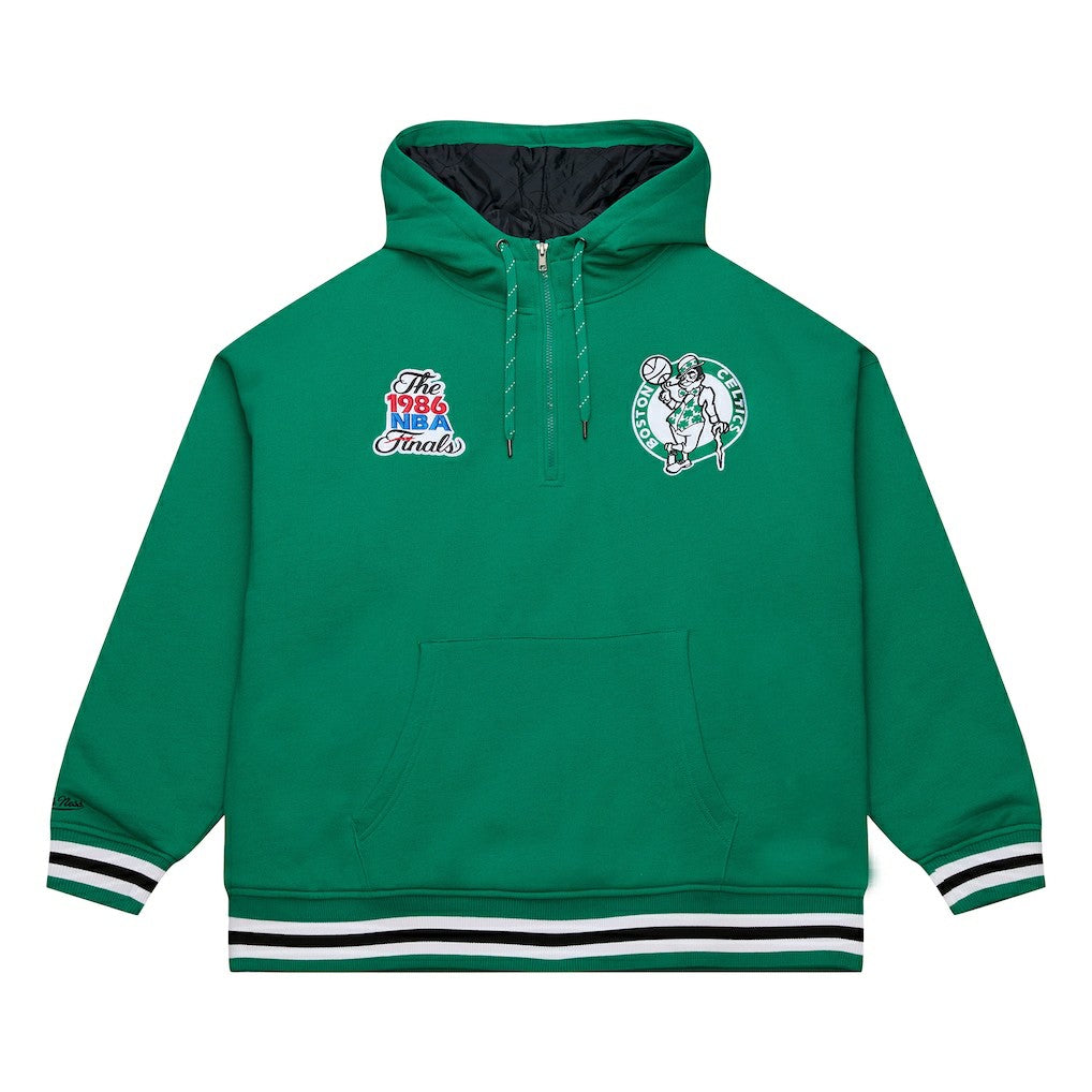 Boston Celtics Throw It Back Quilted Fleece Quarter-Zip Hoodie Green - Mitchell & Ness