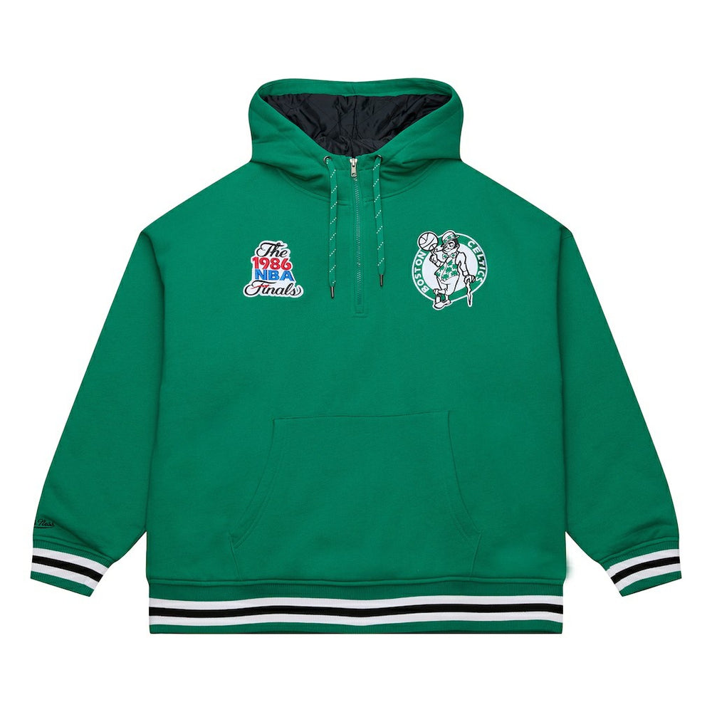 Boston Celtics Throw It Back Quilted Fleece Quarter-Zip Hoodie Green - Mitchell & Ness