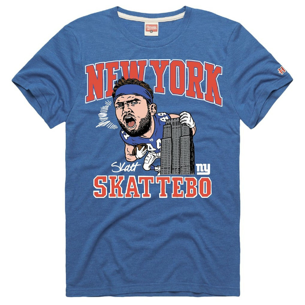 Cam Skattebo New York Giants Homage Unisex Caricature Player Graphic Tri-Blend T-Shirt - Royal T-shirts