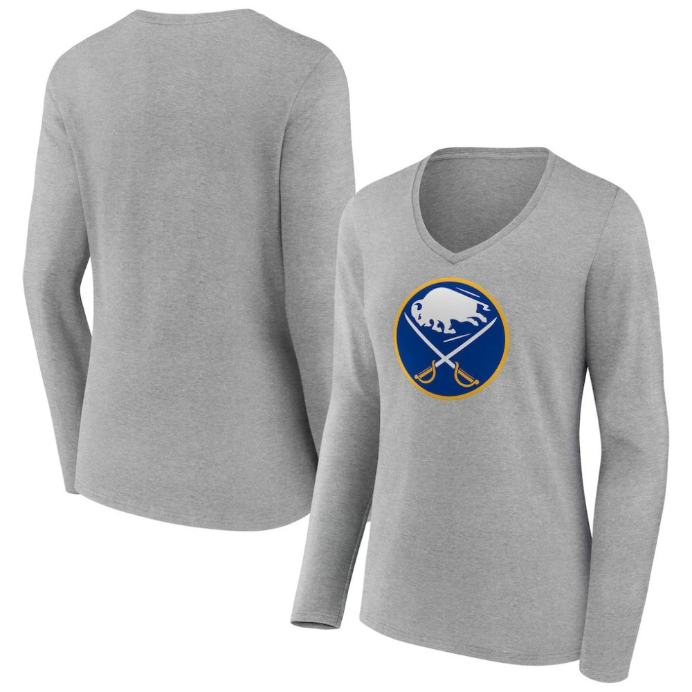 Buffalo Sabres Women's Primary Logo Long Sleeve V-Neck T-Shirt - Gray | US 203555625