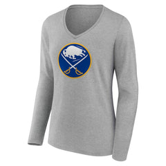 Buffalo Sabres Women's Primary Logo Long Sleeve V-Neck T-Shirt - Gray | US 203555625