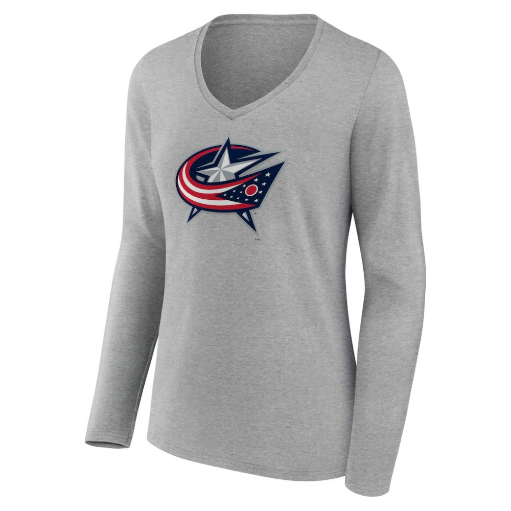Columbus Blue Jackets Women's Primary Logo Long Sleeve V-Neck T-Shirt - Gray | US 203555630