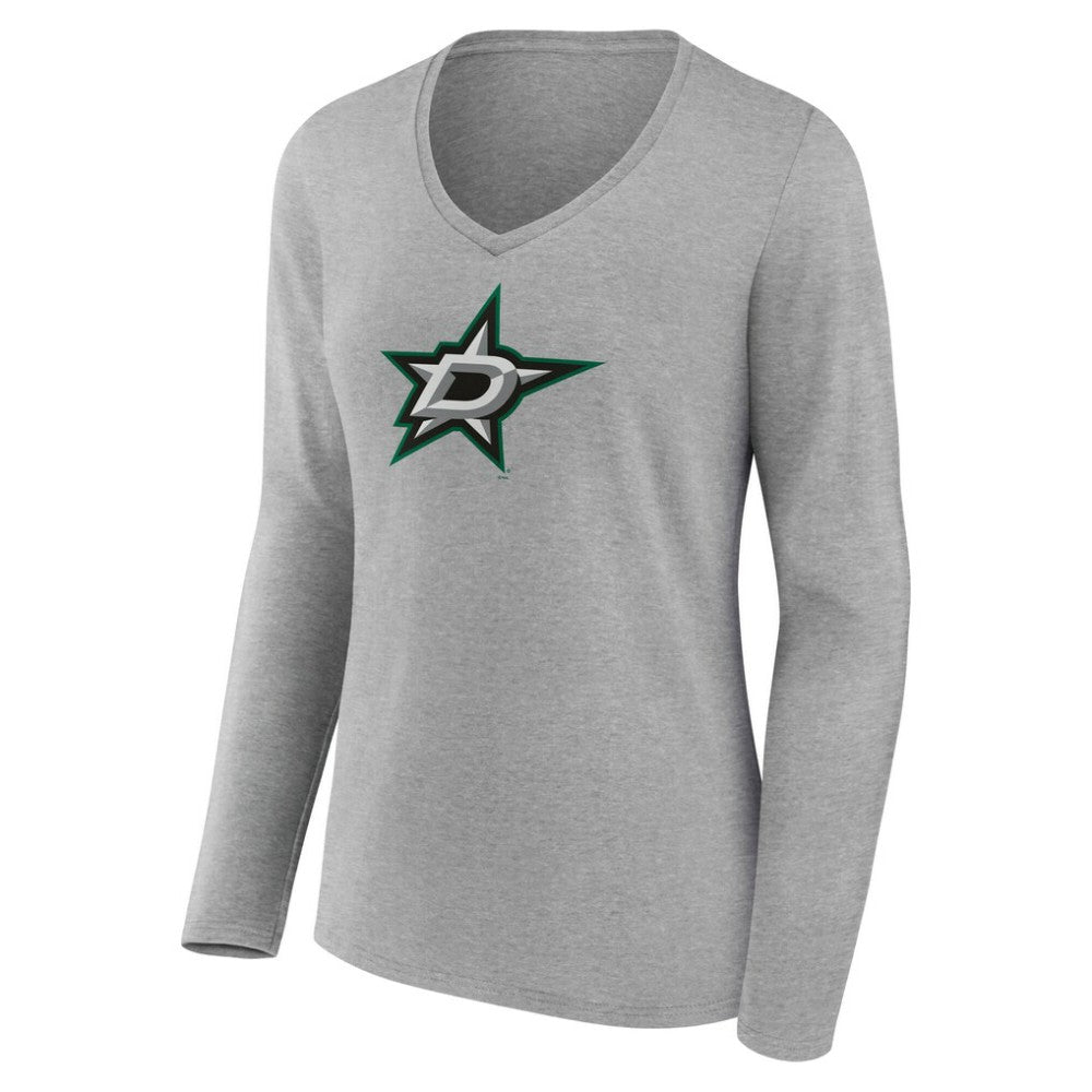 Dallas Stars Women's Primary Logo Long Sleeve V-Neck T-Shirt - Gray | US 203555632