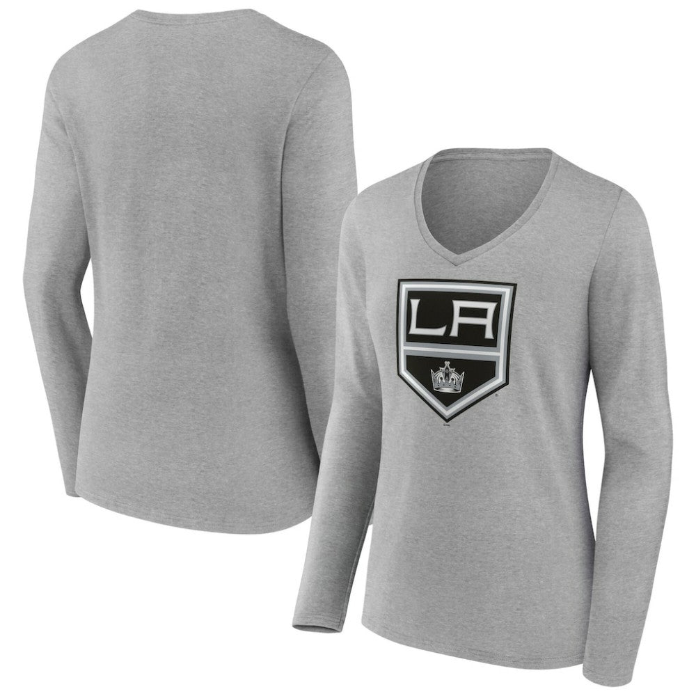 Los Angeles Kings Women's Primary Logo Long Sleeve V-Neck T-Shirt - Gray | US 203555644