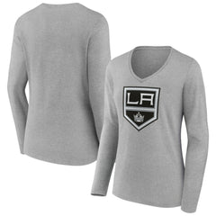 Los Angeles Kings Women's Primary Logo Long Sleeve V-Neck T-Shirt - Gray | US 203555644