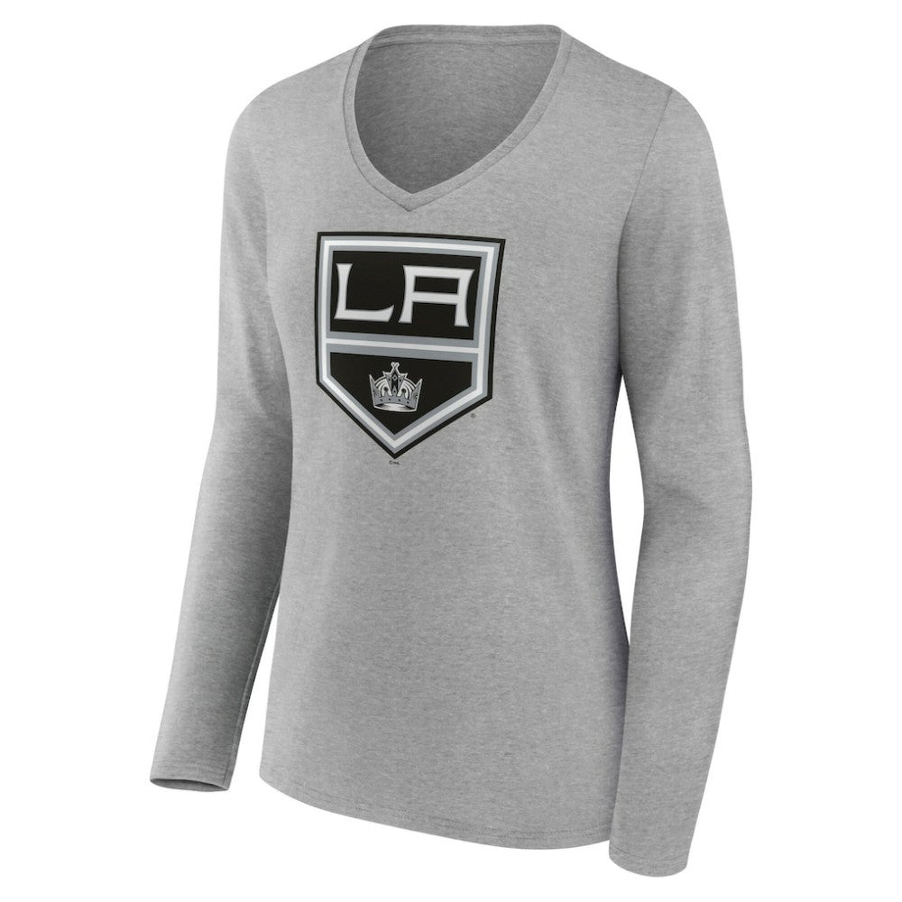 Los Angeles Kings Women's Primary Logo Long Sleeve V-Neck T-Shirt - Gray | US 203555644