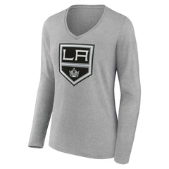 Los Angeles Kings Women's Primary Logo Long Sleeve V-Neck T-Shirt - Gray | US 203555644