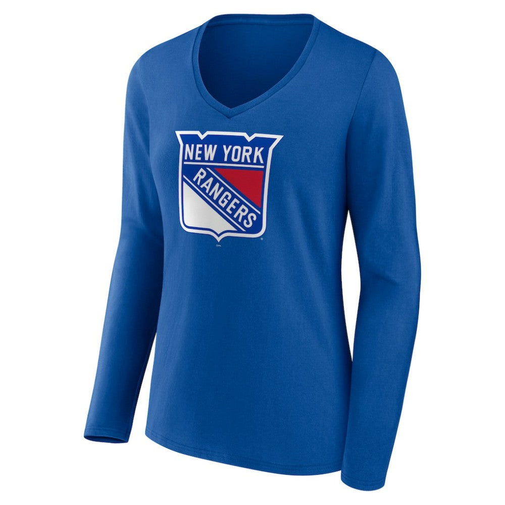 New York Rangers Women's Primary Logo Long Sleeve V-Neck T-Shirt - Blue | US 203555660
