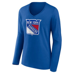 New York Rangers Women's Primary Logo Long Sleeve V-Neck T-Shirt - Blue | US 203555660