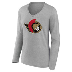 Ottawa Senators Women's Primary Logo Long Sleeve V-Neck T-Shirt - Gray | US 203555663