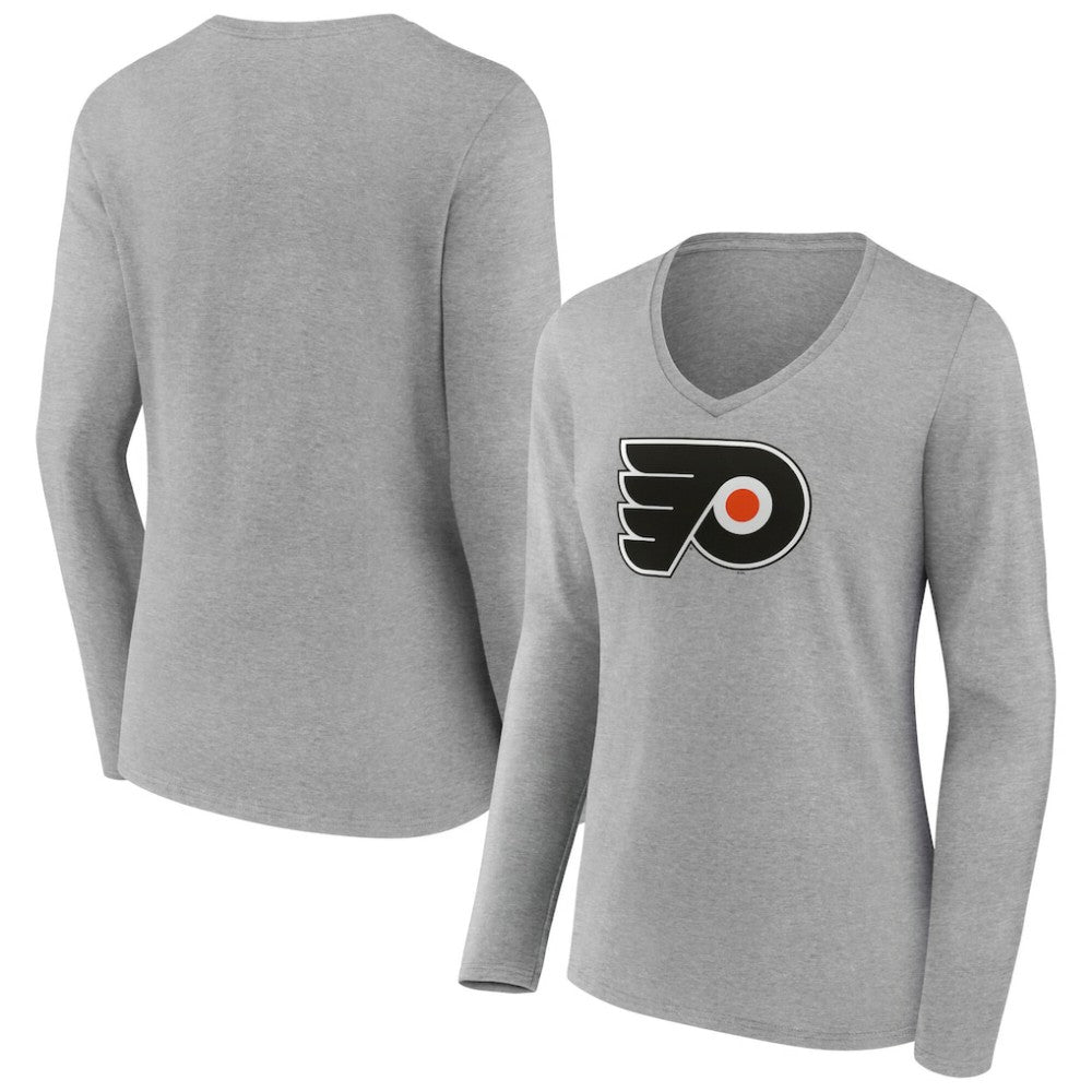 Philadelphia Flyers Women's Primary Logo Long Sleeve V-Neck T-Shirt - Gray | US 203555667