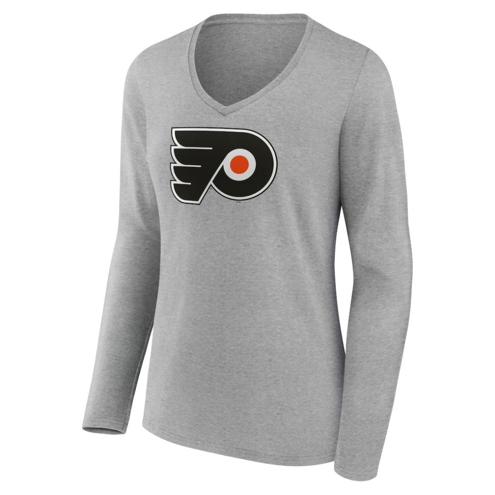 Philadelphia Flyers Women's Primary Logo Long Sleeve V-Neck T-Shirt - Gray | US 203555667