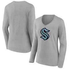 Seattle Kraken Women's Primary Logo Long Sleeve V-Neck T-Shirt - Gray | US 203555670