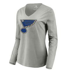 St. Louis Blues Women's Primary Logo Long Sleeve V-Neck T-Shirt - Gray | US 203555672