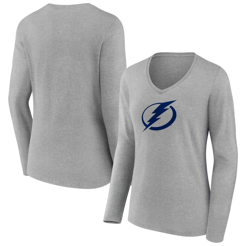 Tampa Bay Lightning Women's Primary Logo Long Sleeve V-Neck T-Shirt - Gray | US 203555674