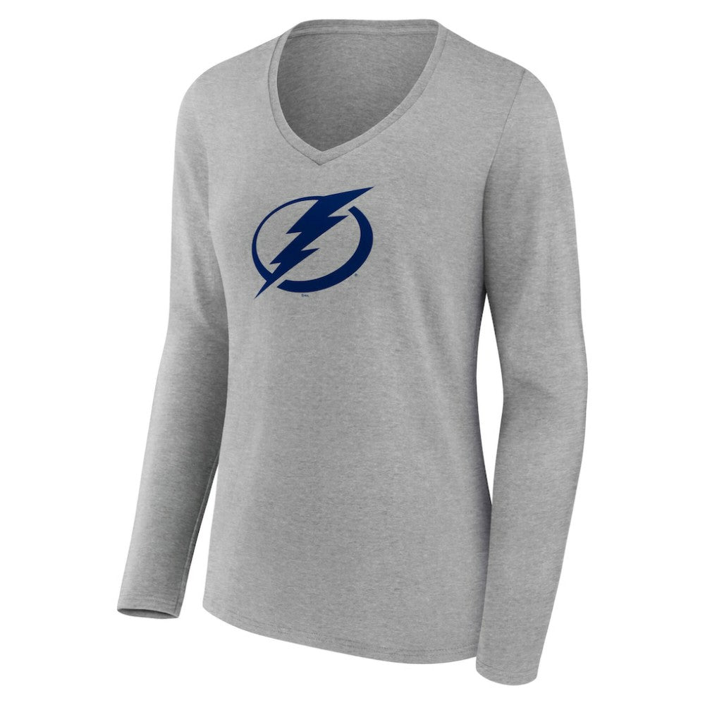 Tampa Bay Lightning Women's Primary Logo Long Sleeve V-Neck T-Shirt - Gray | US 203555674