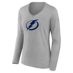 Tampa Bay Lightning Women's Primary Logo Long Sleeve V-Neck T-Shirt - Gray | US 203555674