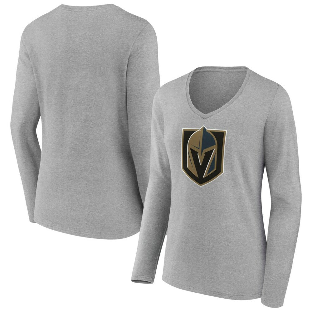Vegas Golden Knights Women's Primary Logo Long Sleeve V-Neck T-Shirt - Gray | US 203555681