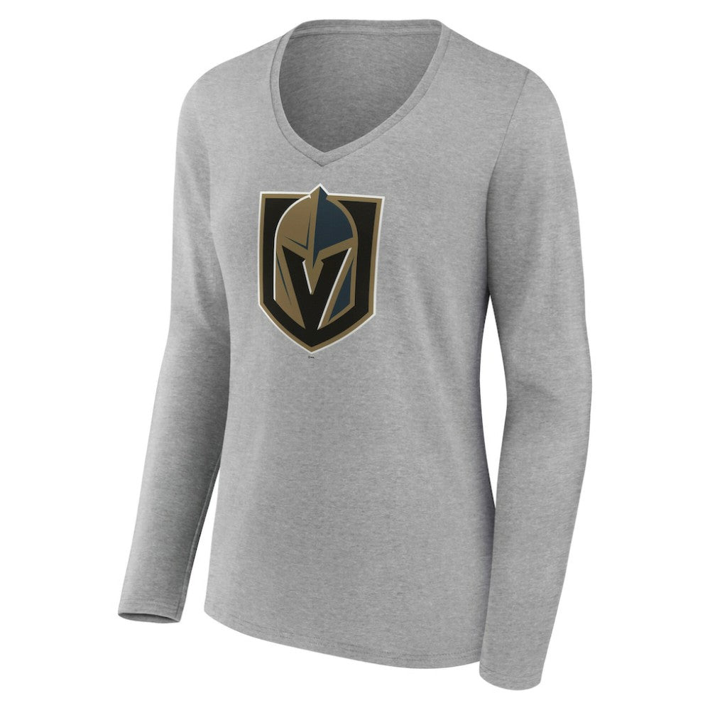 Vegas Golden Knights Women's Primary Logo Long Sleeve V-Neck T-Shirt - Gray | US 203555681