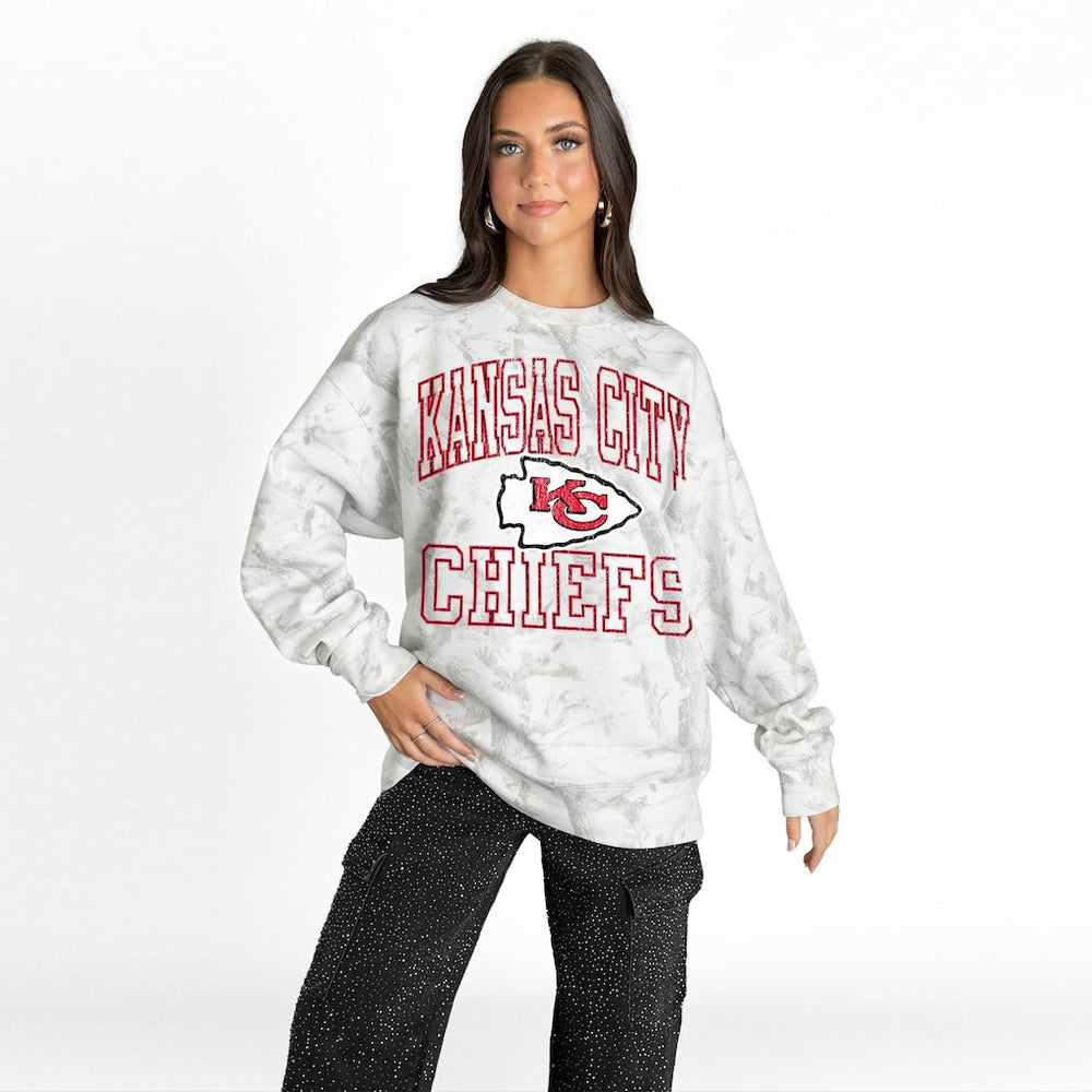 Kansas City Chiefs Gameday Couture Women's Whiteout Oversized Premium Fleece Sweatshirt - Arctic Camo Sweatshirts