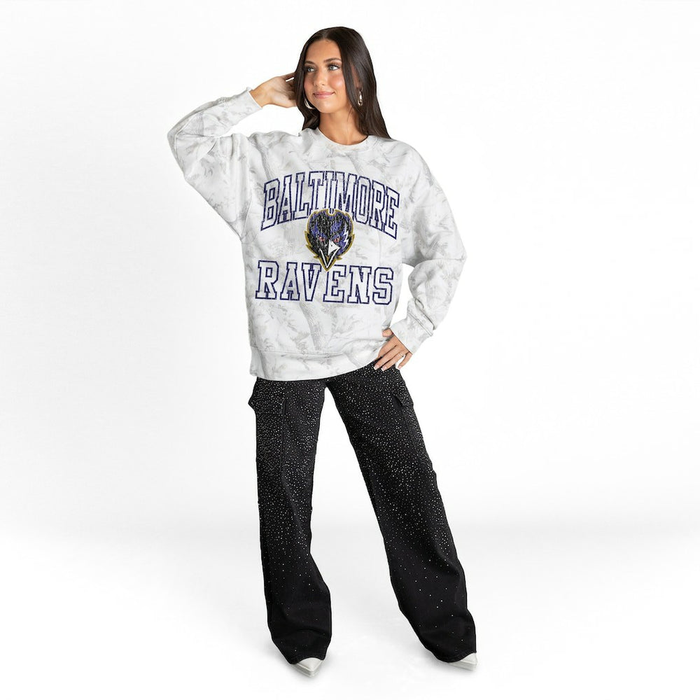 Baltimore Ravens Gameday Couture Women's Whiteout Oversized Premium Fleece Sweatshirt - Arctic Camo Sweatshirts