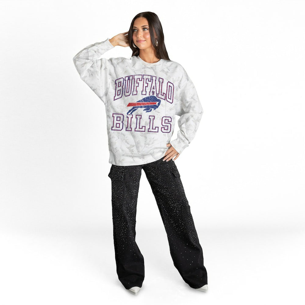 Buffalo Bills Gameday Couture Women's Whiteout Oversized Premium Fleece Sweatshirt - Arctic Camo Sweatshirts