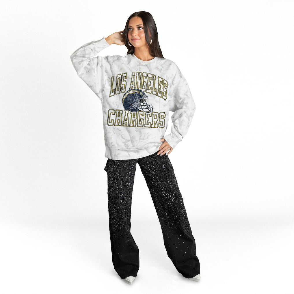 Los Angeles Chargers Gameday Couture Women's Whiteout Oversized Premium Fleece Sweatshirt - Arctic Camo Sweatshirts