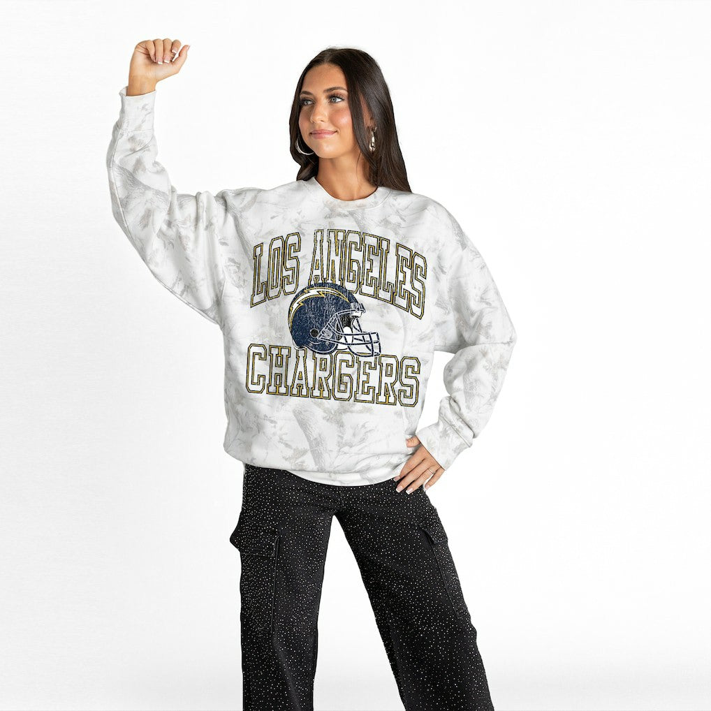 Los Angeles Chargers Gameday Couture Women's Whiteout Oversized Premium Fleece Sweatshirt - Arctic Camo Sweatshirts