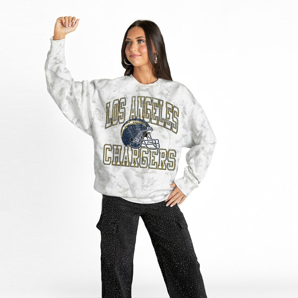 Los Angeles Chargers Gameday Couture Women's Whiteout Oversized Premium Fleece Sweatshirt - Arctic Camo Sweatshirts