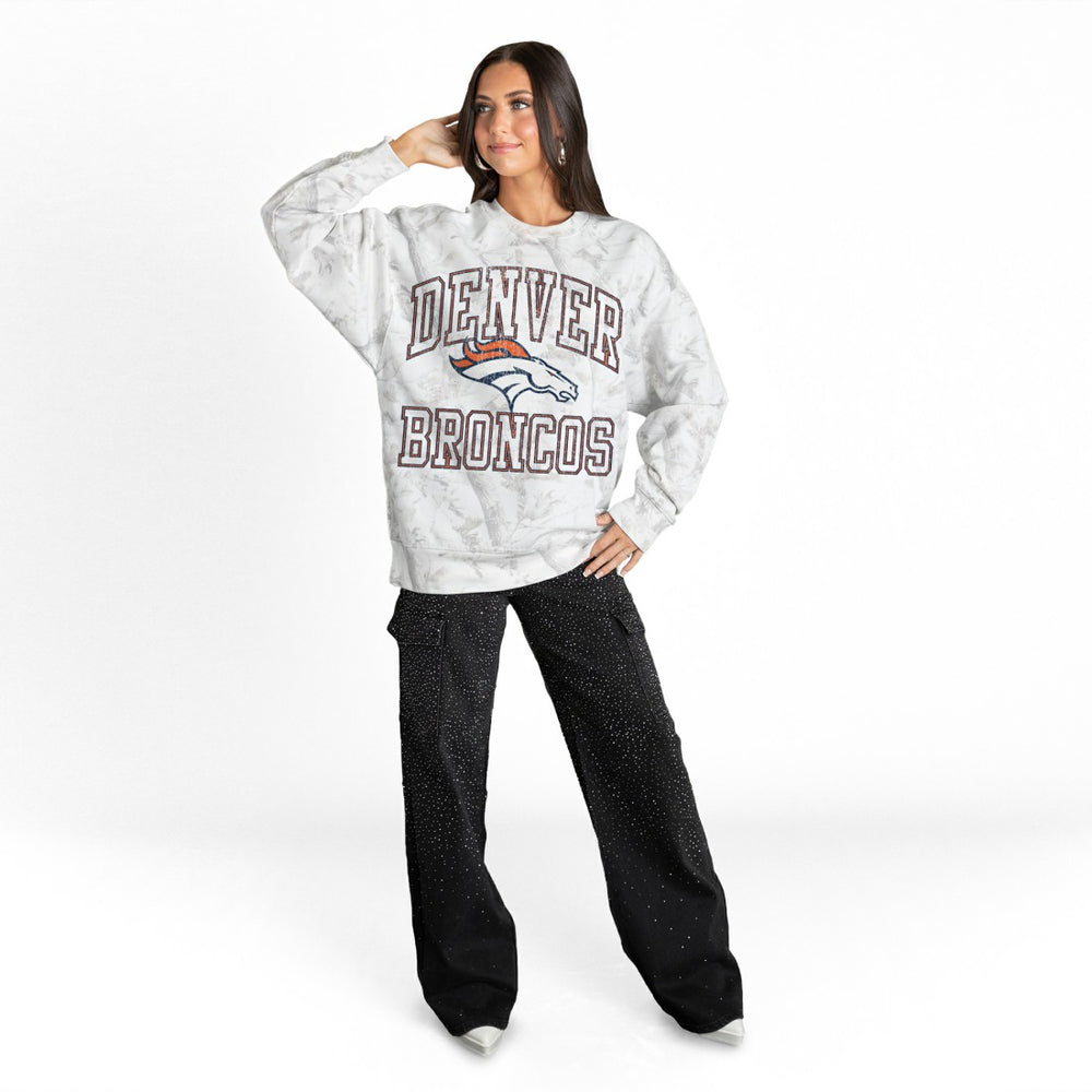 Denver Broncos Gameday Couture Women's Whiteout Oversized Premium Fleece Sweatshirt - Arctic Camo Sweatshirts